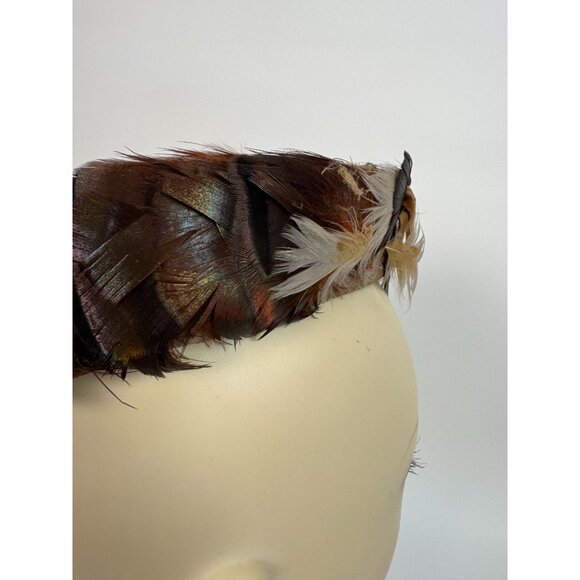 Vintage Feathered Fascinator Hat Brown & Beige Woven Design Womens Accessory Ele - Picture 3 of 14